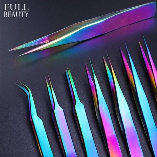 Volume Lash Tweezers Straight Curved Chameleon Nail Nipper Picker Rhinestone Eyelash Eyebrow Makeup Precision Forceps CHNB01-07