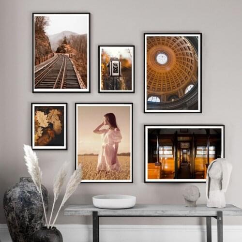 Train Road Camera Wheat Girl Dome Leaves Wall Art Canvas Painting Posters Prints Room Decor Picture Bedroom Home Decoration