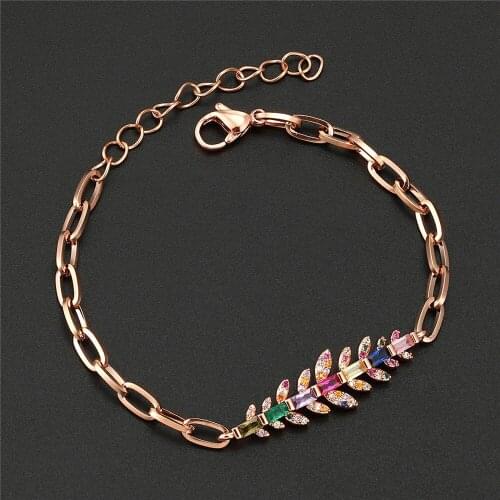 Luxury Classic Maple Leaf Zircon Bracelets Stainless Steel Hip Hop Chain Bracelet for Women Shiny Princess Bangles Jewelry Gift