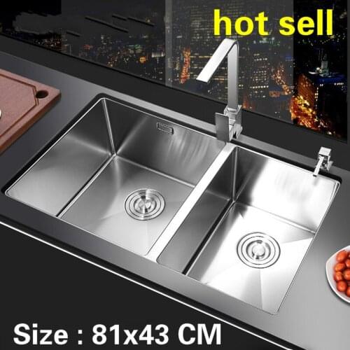 Free shipping Stainless steel food-grade kitchen manual sink double groove ordinary thickening durable hot sell 81x43 CM