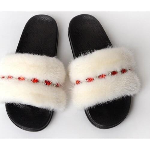 Summer Women Slippers Mink Fur Slides House Real Fur Sandals Ladies Furry Womens Shoes Home Crystal Luxury Female Footwear 2020