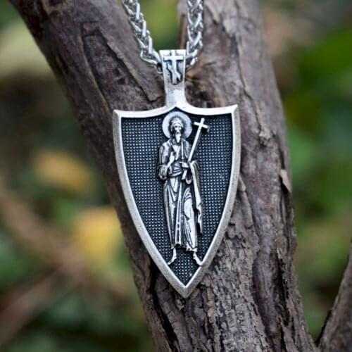 SanLan 12pcs St.Andrew Protect Me Saint Shield with metal chain Protection Charm