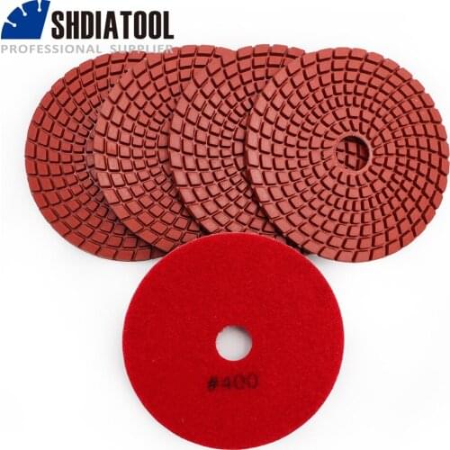 SHDIATOOL 4inch 5pcs #400 Professional diamond flexible polishing pads Grinding disc disk for granite, marble, ceramic