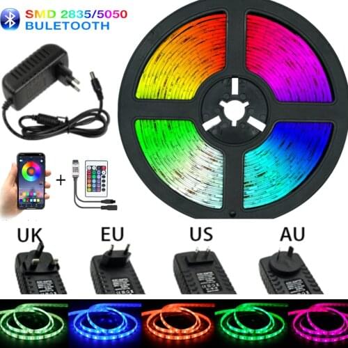 LED light with bluetooth RGB 5050 2835 DC 12v SMD flexible tape diode 20M 15M 10M 7.5M 5M remote control + adapter + Bluetooth
