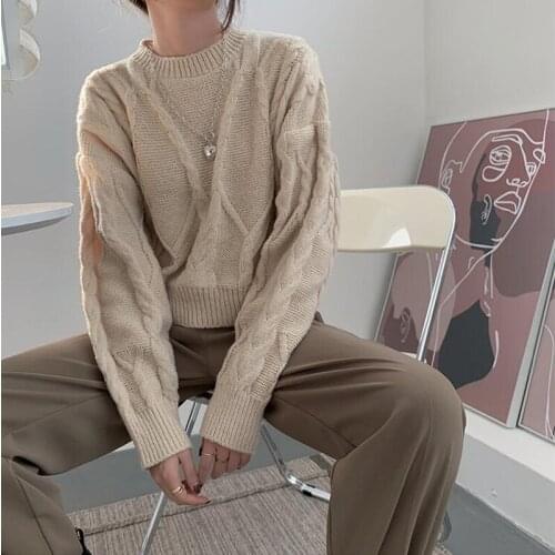 New 2020 Autumn Winter Womens Sweaters Minimalist Elegant Korean Oversize Vintage Short Knitted Lady Jumpers CL706