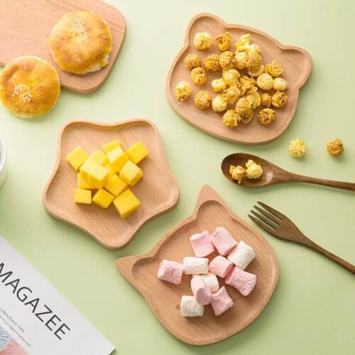 Natural Beech Cartoon Tray Wooden Cup Breakfast Plate Household Solid Wood Tableware Cake Snack Tray