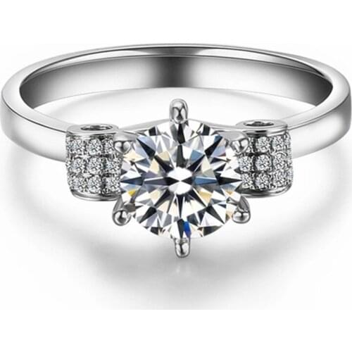 TEST POSITIVE WARRANTY Genuine 0.6Ct Round Cut Moissanite Ring Solid 750 18K White Gold Ring for Women Wedding Ring With Box