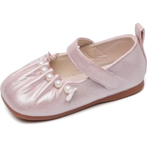 Girls Shoes Princess Sweet Fashion Childrens Flats Pleated With Pearls Kids Ruffles 2021 Autumn New Princess Soft Breathable