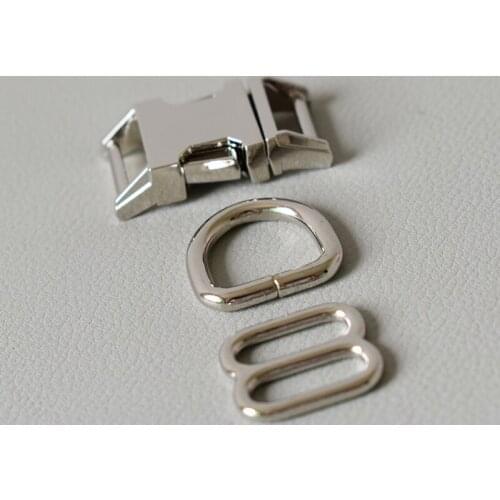 20 Sets （Metal Buckle+8 Ring+D Ring Set)(15mm) Zinc Alloy Metal Buckle Manufactures For Diy Backpack Pet Collars Release Buckles