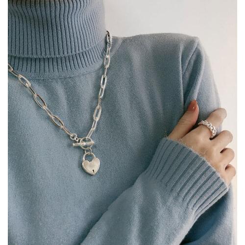 VENTFILLE 925 Sterling Silver Sweater Necklace Buckle Accessories New Trendy Elegant Creative LOVE Heart Design Party Jewelry