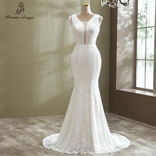 Sexy V-neck style Lace wedding dress 2021 mermaid wedding gowns marriage elegant bride dress vestidos de novia