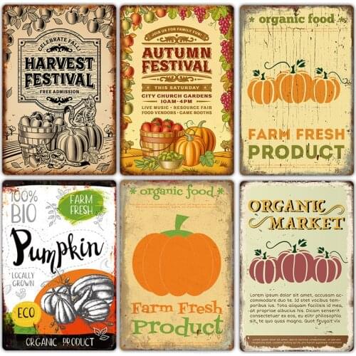 Merry Halloween Pumpkin Tin Sign Metal Plate Vintage Decorations for Home Wall Bar Art Party Decor 30X20Cm