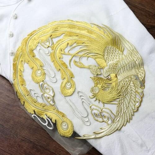 1 PCS Big Round Golden Phoenix Embroidered Patch Sew On Garment Appliques Patches for Clothes Cheongsam Wedding Dress Accessory