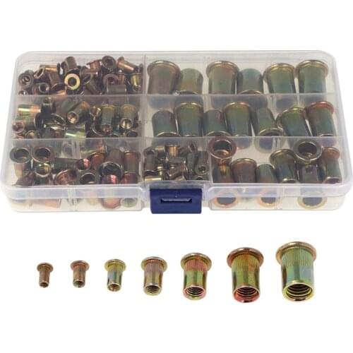 166 Pcs Color-Plated Zinc Flat Head Vertical Grain Nut Set Open End Threaded Nutsert Insert Kit Multipurpose Power Tools