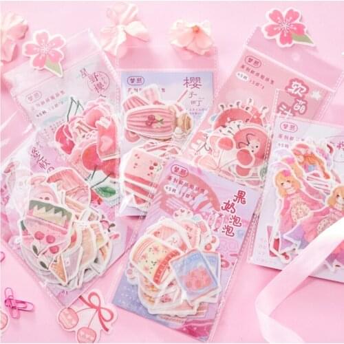 45Pcs/Pack Kawaii Pink Girl Series Stickers Diary DIY Scrapbooking Sticker School Office Stationery Escolar