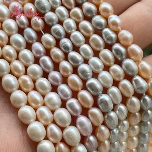 5-6mm Oval Freshwater Pearl Cultured Beads Loose Smooth Natural Stone Beads For DIY Necklace Bracelets Jewelry Making Strand 15"
