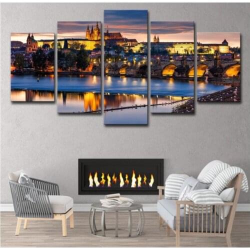 5 pcs diamond painting Prague Bridge,City Night Scenery mosaic icon Czech Republic full square Rhinestone Embroidery full layout