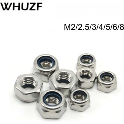 50Pcs DIN985 M2 M2.5 M3 M4 M5 M6 M8 M10 304 Stainless Steel Nylon Self-locking Hex Nuts Locknut Slip Lock Nut HW020