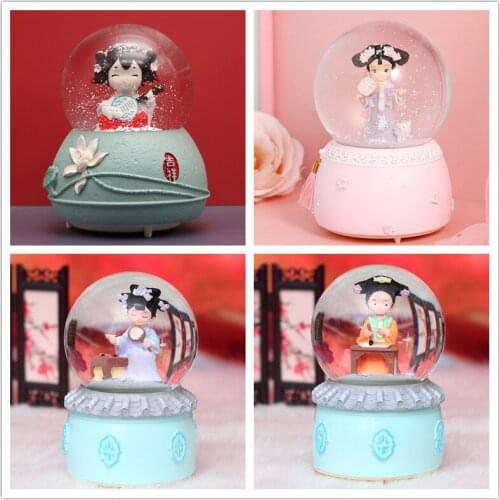 Crystal Ball Music Box Court girl Birthady Gifts Star Glowing Snowflakes Music Box Home Decoration Desktop Ornament
