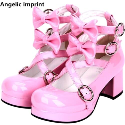 Angelic imprint woman mori girl lolita cosplay shoes lady mid heels pumps women princess dress party shoes wedding shoes 33-47