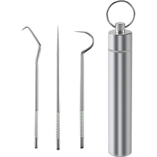 4Pcs/Set Portable Toothpick Easy to Use In-depth Cleaning Stainless Steel Picktooth Keychain for Daily Life fruit fork