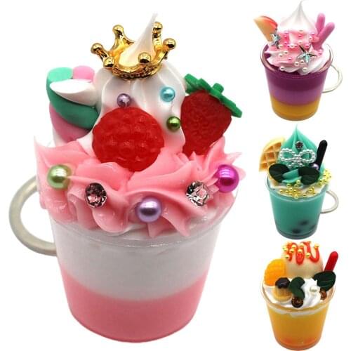 Simulation Pearl Milk-Tea Ice Cream Cup Keychain Bag Pendant Hanging Decor Handbag Car Key Holder Bag Pendant Toys for Kids Gift