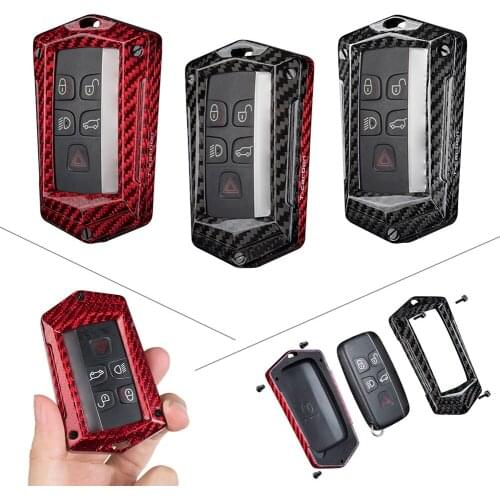 Carbon Fiber Car Key Fob Case Cover For Land Rover Range Rover Sport Evoque Velar Discovery Sport LR4 For Jaguar XE XF XJ F-PACE