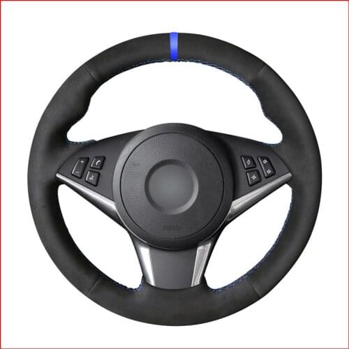 Suede Blue Marker Steering Wheel Cover for BMW E60 530d 545i 550i E61 Touring 2005-2009 / E63 E64 630i 645Ci 650i 2004-2009