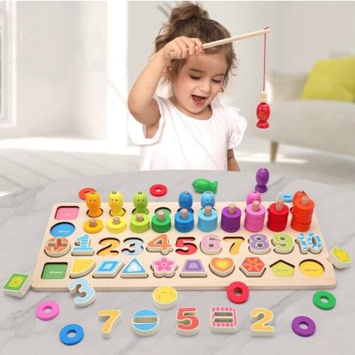 Wooden Building Blocks Board Montessori Toys Number Shape Matching For Childrens Teaching Aids Geometry Puzzle Educational Kids
