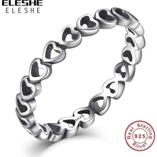 ELESHE 100% Solid Sterling Silver Forever Love Heart Finger Ring Original Jewelry Valentines Day Gift