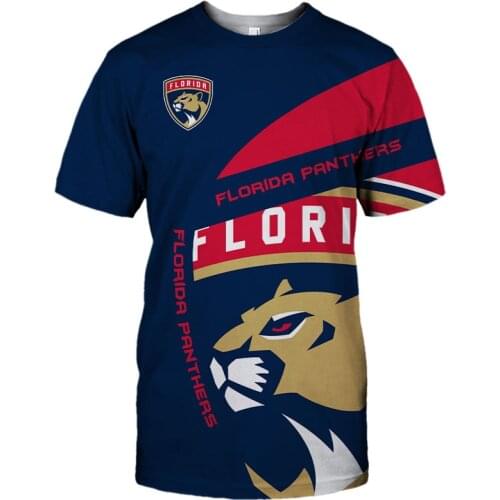Summer Casual Tops Florida Mens fashion Blue yellow stitching cartoon lion print Panthers T-shirts