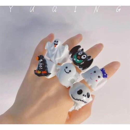 Halloween Cartoon Rings Black White Resin Anime Grimace Pumpkin Hat Irregular Rings for Party Jewelry Gifts for Friends