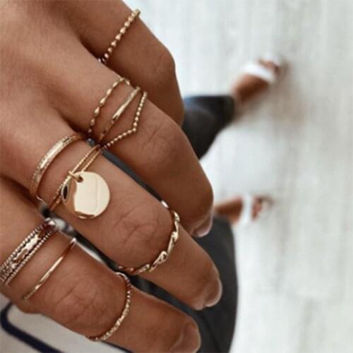 9piece Combo Set Simple Gold-plated Irregular Women Multiple Combination 9Pcs Personality Fashionable Fine Ring Girl Accessories