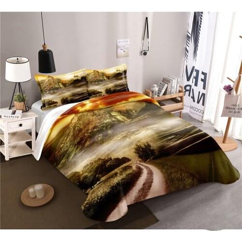 2/3 Pieces Scenery Bedding Set Mountain Path Duvet Cover with Pillowcases Beautiful Forest Bed Quilt Cover Home Bed Cover
