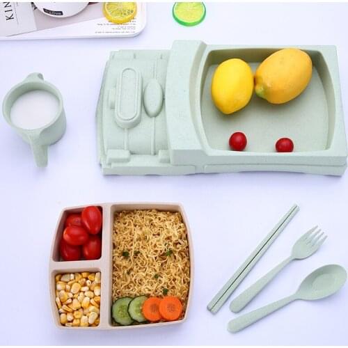 Creative Bamboo fiber baby train shape Dinnerware plate Tray cartoon shatter-resistant cute Cup lunch box childrens rice bowl