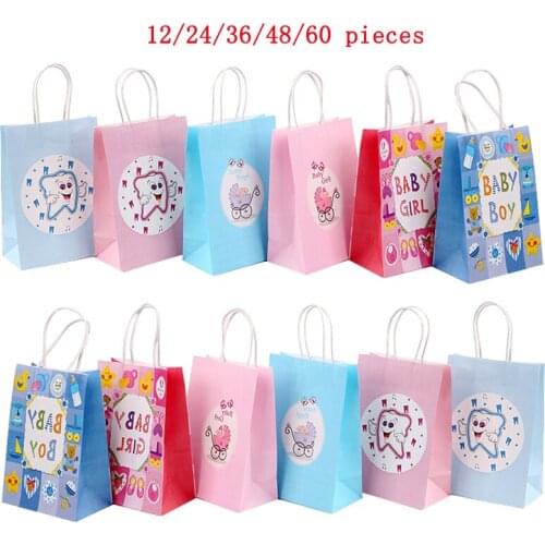 Small Gift Bag with Handles Wedding Decoration Pink Blue Paper Gift Bag Baby Shower Birthday Decoration Event Party Supplies Set