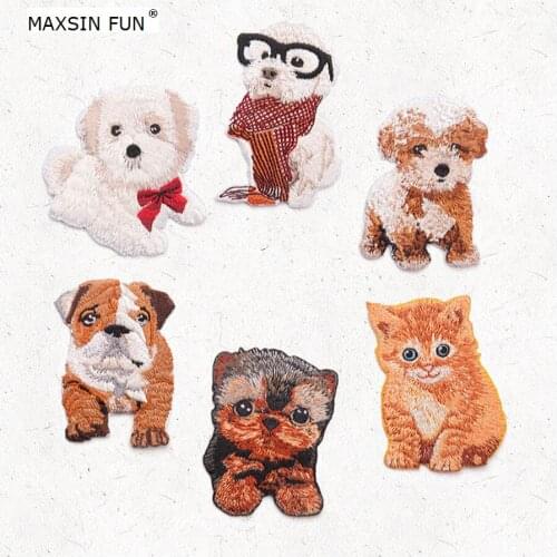 MAXSIN 1 Piece cute animal patches dog cat patches for clothing embroidery cartoon fashion clothes small DIY iron on patches