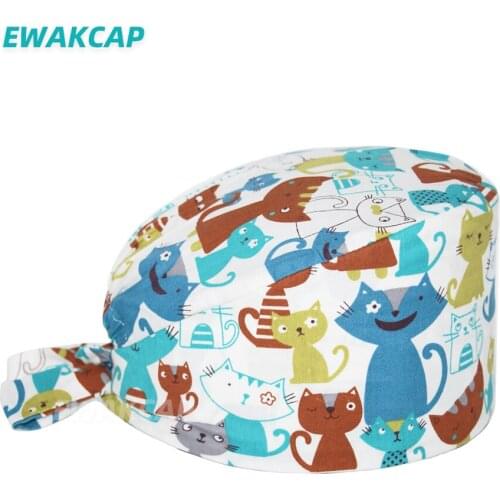 Fashion Scrub Cap Printed Surgeon Dentist Lab Clinic Pet Working Hat Cotton Women Men Doctors Nurses Surgical Caps