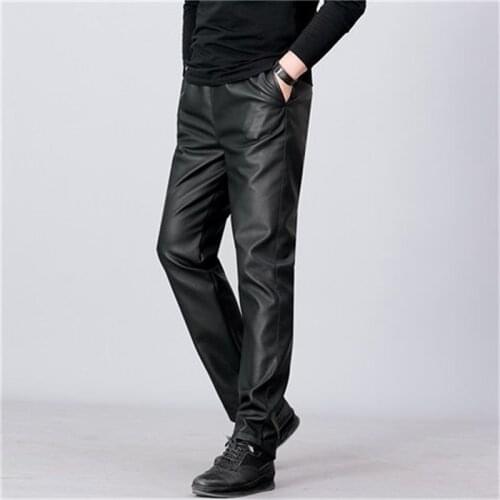 Leather pants men wide leg work pants outdoor motorcycle trousers autumn 2021 new casual pants