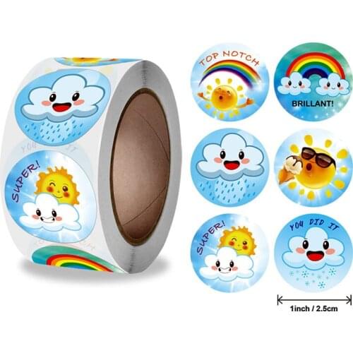 500Pcs/Roll Kawaii Weather Children Stationery Sticker Student Motivational Encourage Reward Seal Label Kid DIY Decoration Decal
