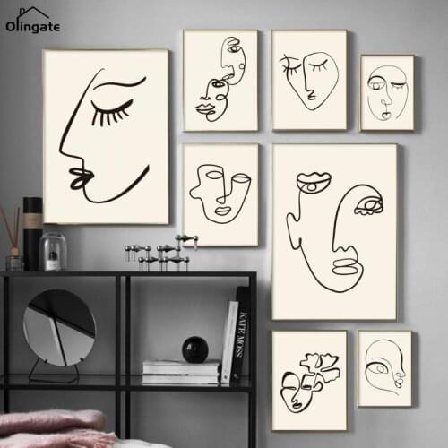 Canvas Painting Wall Art Abstract Line Drawing Human Face Nordic Posters and Prints Pictures for Living Room Home Decor