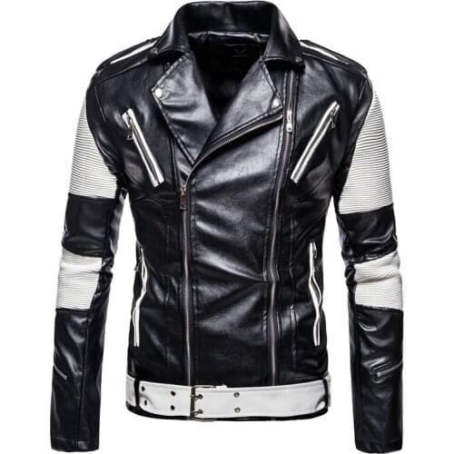 Nice New Fashion Men Leather Jackets Coats Multi Zippers Patchwork Motorcycle Leather Jacket Men Slim Fit Punk Jacket