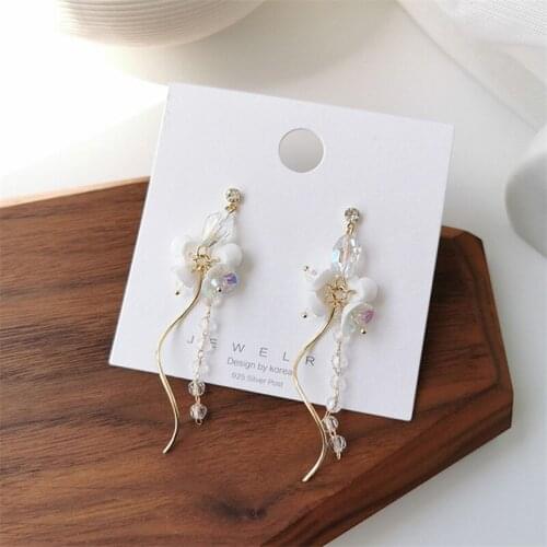 2020 New Crystal Flower Shell Tassel Drop Earrings Female Long Paragraph Geometric Pendant Earrings Wedding Fashion Jewelry