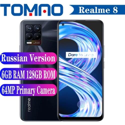 New Realme 8 Smartphone Helio G95 Octa Core 6GB RAM 128GB ROM 64MP Quad Camera 6.4“ AMOLED 5000mAh Battery 30W Multi-Language