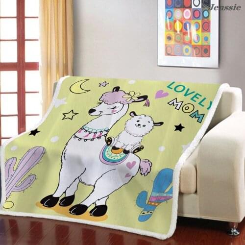 Cartoon Cute Alpaca Throw Blanket For Kids Animal Printing Sherpa Fleece Bedspread For Sofa Plane Square Soft Weighted Blanket