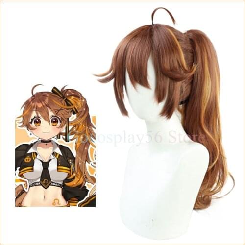 Leona Shishigami Wig Virtual Youtuber LIVE Cosplay Brown Long Curly Ponytail Synthetic Hair Idol Girls