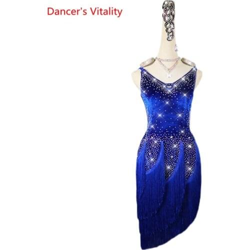 Latin Dance Dress Suspenders Tassel Skirt Competition Clothes High-end Professional Custom Fashion Female Adult Child Costume