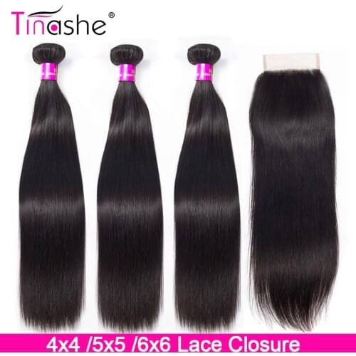 Tinashe Brazilian Straight Hair Bundles With Closure 4x4 5x5 6x6 Lace Closure 28 30 inch Remy Human Hair 3 Bundles With Closure