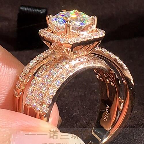 18K Rose Gold Women Ring Moissanite Diamonds 1 2 3 5 Carat Round 5 Lap Luxurious Flash Wedding Party Engagement Anniversary Ring