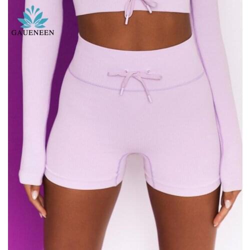 High Waist Drawstring Thread Yoga Sport Shorts Push Up Women Seamless Fitness Running Shorts Tummy Control Workout Gym Shorts